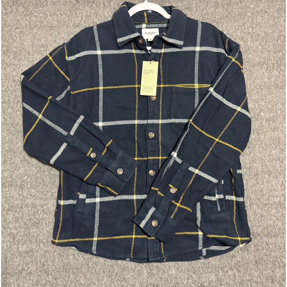 Goodfellow & Co Men's Flannel Heavy Weight Button Up Navy Blue Medium